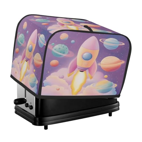 Toasterabdeckung für 4 Scheiben, Pink Rocket Planet, universeller staubdichter und wasserdichter Toasterschutz, kratzfester Stoff für Küchengeräte von HLBSDM