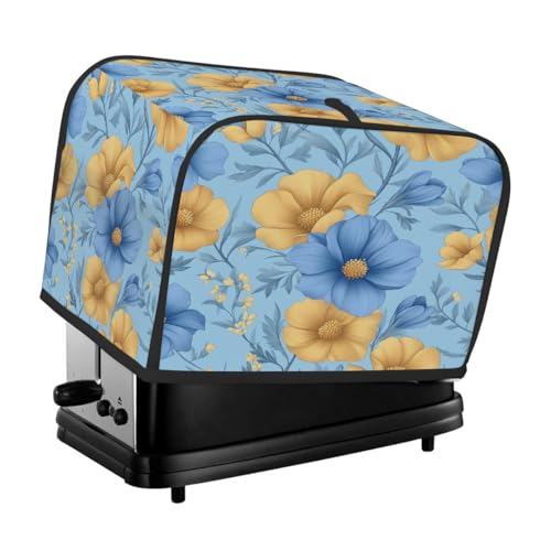 Toasterabdeckung für 4 Scheiben, blau-gelbe Blumen, universeller, staubdichter und wasserdichter Toasterschutz, kratzfester Stoff für Küchengeräte von HLBSDM