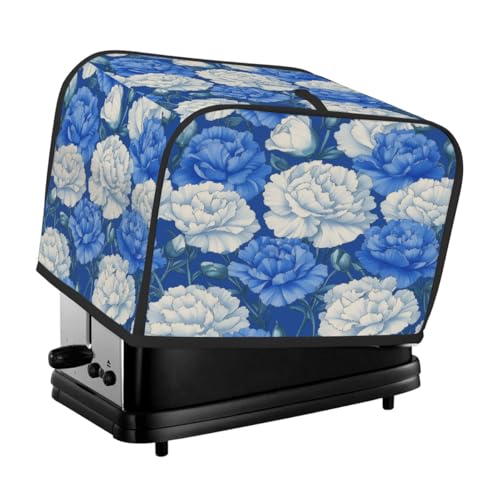 Toasterabdeckung für 4 Scheiben, blaue und weiße Nelken, universeller staubdichter und wasserdichter Toasterschutz, kratzfester Stoff für Küchengeräte von HLBSDM