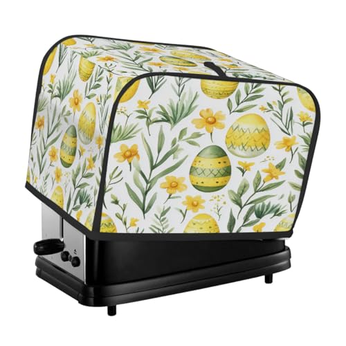 Toasterabdeckung für 4 Scheiben, gelbe Blume, grünes Osterei, universeller staubdichter und wasserdichter Toasterschutz, kratzfester Stoff für Küchengeräte von HLBSDM