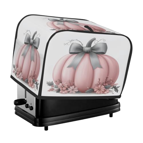 Toasterabdeckung für 4 Scheiben, graue Schleife, rosa Kürbis, universeller, staubdichter und wasserdichter Toasterschutz, kratzfester Stoff für Küchengeräte von HLBSDM
