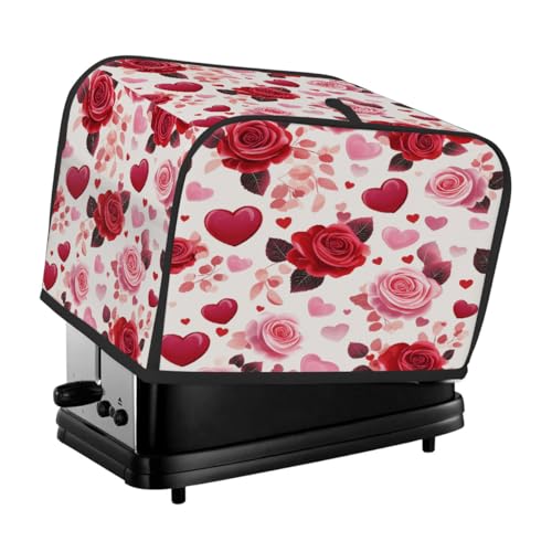 Toasterabdeckung für 4 Scheiben, rosa und rote Rosenherz-Illustration, universeller staubdichter und wasserdichter Toasterschutz, kratzfester Stoff für Küchengeräte Toasterabdeckung für 4 Scheiben, rosa und rote Rosenherz-Illustration, universeller staubdichter und wasserdichter Toasterschutz, kratzfester Stoff für Küchengeräte von HLBSDM