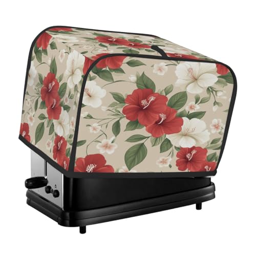 Toasterabdeckung für 4 Scheiben, rote und weiße Blumen mit grünen Blättern, universeller, staubdichter und wasserdichter Toasterschutz, kratzfester Stoff für Küchengeräte Toasterabdeckung für 4 Scheiben, rote und weiße Blumen mit grünen Blättern, universeller, staubdichter und wasserdichter Toasterschutz, kratzfester Stoff für Küchengeräte von HLBSDM