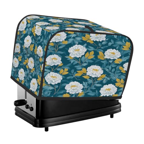 Toasterabdeckung für 4 Scheiben, weiße Blumen, gelbgrüne Blätter, universeller, staubdichter und wasserdichter Toasterschutz, kratzfester Stoff für Küchengeräte von HLBSDM