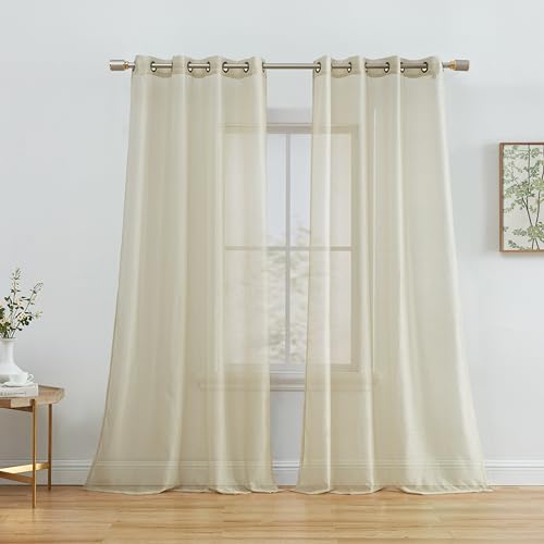 HLC.ME 2 Stück halbtransparente Voile-Vorhänge mit Ösen für Schlafzimmer und Wohnzimmer (137,2 cm B x 241,3 cm L, Beige) von HLC.ME