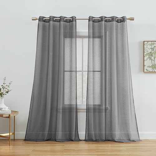 HLC.ME 2 Stück halbtransparenter Voile-Vorhang mit Ösen für Schlafzimmer und Wohnzimmer (137,2 cm B x 213,4 cm L), Anthrazit von HLC.ME