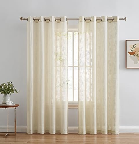 HLC.ME Abbey Kunstleinen Texturiert Semi Sheer Privatsphäre Lichtfilterung Transparente Fensterdurchführung Bodenlang Dicke Vorhänge Draperie Paneele für Büro & Wohnzimmer, 2 (54W x 84L, Beige) von HLC.ME