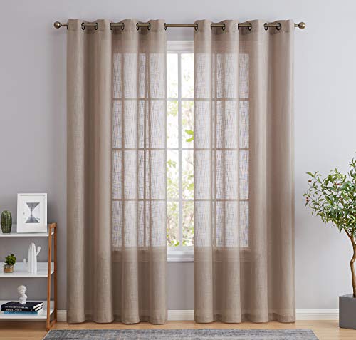 HLC.ME Abbey Leinenimitat, strukturiert, halbtransparent, Sichtschutz, Sonnenlicht, Filterung der Fensterführung, lang, dick, für Schlafzimmer und Wohnzimmer, 2 Paneele (54 B x 96 L, Taupe) von HLC.ME