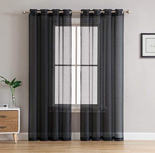 HLC.ME Voile-Fenstervorhang mit Ösen, für Schlafzimmer und Wohnzimmer, 137,2 x 241,3 cm, Schwarz, 2 Stück von HLC.ME