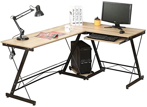 HLC Computer-Schreibtisch L-Form Ecke Home Office Büro stabile Möbel Workstation mit Tastaturauszug Panel CPU Ständer natur von HLC