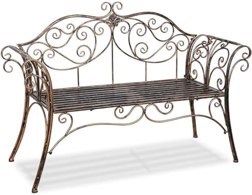 HLC Gartenbank aus Metall, Antik-Optik, für den Garten, Doppel-Sitzfläche, mit dekorativer gusseiserner Rückenlehne bronze von HLC