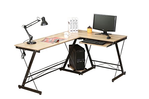 HLC L-förmiger Schreibtisch Eckschreibtisch Schreibtisch Computertisch, Arbeitsschreibtisch, Gaming Tisch Bürotisch mit Tastaturauszug aus Holz Gelb von HLC