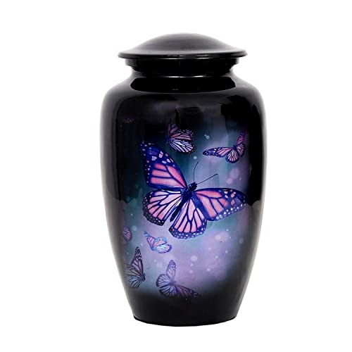 HLC Lovely Butterfly Black Finish Cremation Urne für menschliche Asche - Beerdigungsurne handgefertigt - Erschwingliche Urne für Asche (Erwachsene (90,7 kg) - 26,7 x 15,2 cm, Einäscherungsurne) von HLC