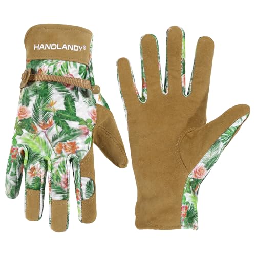 HLDD HANDLANDY Damen-Gartenhandschuhe, atmungsaktive Damen-Arbeitshandschuhe aus Leder für Gartenarbeit, Autofahrer, Mechaniker, Bauarbeiter von HLDD HANDLANDY