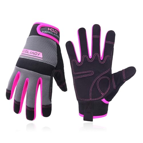 HLDD HANDLANDY Damen Utility Arbeitshandschuhe, ultraleichte Sicherheits-Arbeitshandschuhe, Mechaniker-Gartenarbeit, DIY-Arbeitshandschuhe mit Touchscreen (L, rosa) von HLDD HANDLANDY
