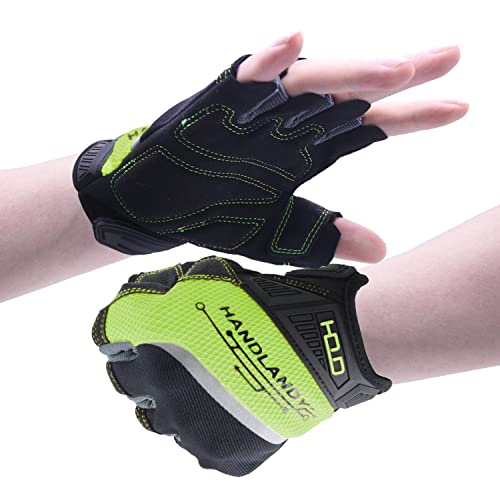 HLDD HANDLANDY Fingerlose Arbeitshandschuhe für Männer, Halbe Finger Arbeitshandschuhe Grip Stoßdämpfende Atmungsaktive Uwrist TPR Anti-Collision Handschuhe für Männer & Frauen von HLDD HANDLANDY