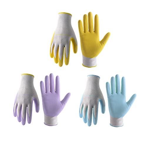 HLDD HANDLANDY Gartenhandschuhe für Damen, Damen Arbeitshandschuhe mit Schaum Nitril Beschichtung, 6 Paar & 3 Paar atmungsaktive Arbeitsschutzhandschuhe Gartenhandschuhe DIY Handschuhe (3 Paar, M) von HLDD HANDLANDY