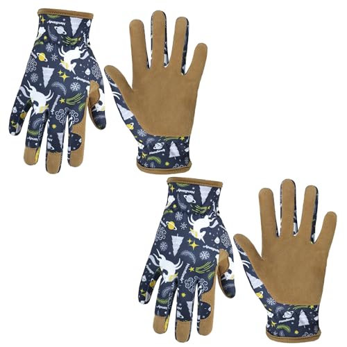 HLDD HANDLANY 2 Paare Kinder-Gartenhandschuhe, Kinder-Leder-Arbeitshandschuhe für Jungen und Mädchen im Alter von 2-11 Jahren, tolles Geschenk für Gartenarbeit, Camping und Bastelprojekte von HLDD HANDLANDY