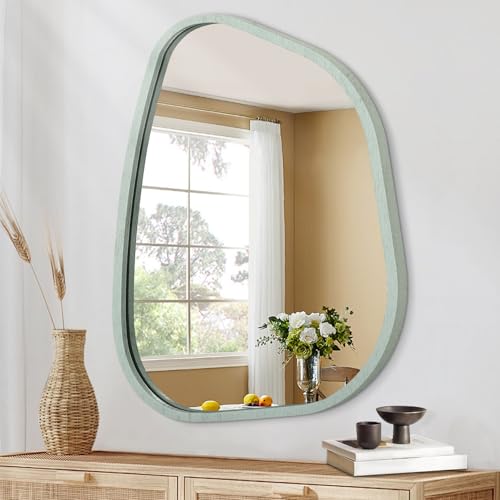 HLFMVWE Asymmetrischer Spiegel Small Unregelmäßiger Ovaler Wandspiegel Moderner Holzrahmen Eitelkeits-Künstlerischer Spiegel Dekorativ für Wohnzimmer Schlafzimmer Badezimmer 50 x 40CM von HLFMVWE