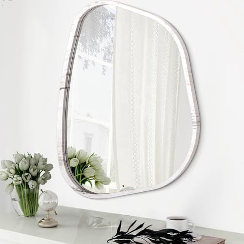 HLFMVWE Asymmetrischer Wandspiegel, unregelmäßiger kleiner Akzent, Wandspiegel, moderner Holzrahmen, einzigartige Form, Wandmontage, Schminkspiegel, künstlerischer Spiegel, dekorativ für Wohnzimmer, HLFMVWE Asymmetrischer Wandspiegel, unregelmäßiger kleiner Akzent, Wandspiegel, moderner Holzrahmen, einzigartige Form, Wandmontage, Schminkspiegel, künstlerischer Spiegel, dekorativ für Wohnzimmer, von HLFMVWE