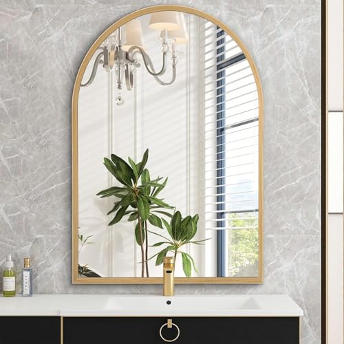 HLFMVWE Gewölbter Spiegel Bad Wandspiegel 50 x 70CM Gebürstetes Metall Eitelkeit Wand montiert Spiegel für Wohnzimmer Schlafzimmer Eingang Zimmer Home Decor groß von HLFMVWE