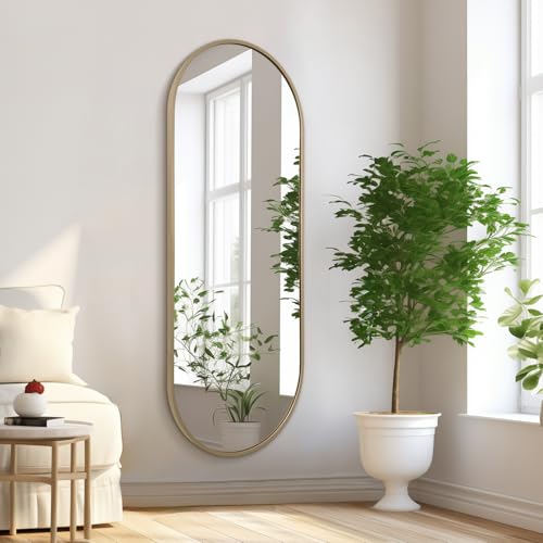 HLFMVWE Großer ovaler Ganzkörperspiegel, Pillenform, länglicher Badezimmer-Wandspiegel, Rahmen aus Metall-Legierung, moderne einfache Heimdekoration für Wohnzimmer, Schlafzimmer, 120 x 40 cm, Messing HLFMVWE Großer ovaler Ganzkörperspiegel, Pillenform, länglicher Badezimmer-Wandspiegel, Rahmen aus Metall-Legierung, moderne einfache Heimdekoration für Wohnzimmer, Schlafzimmer, 120 x 40 cm, Messing von HLFMVWE