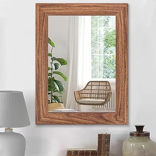 HLFMVWE Rectangula Spiegel für Wand Rustikale Vintage Holz Gerahmt Spiegel für Bauernhaus Wohnzimmer Schlafzimmer Bad Eitelkeit hängenden Spiegel Wanddekor breite Trim Groß Braun 50 x 40 cm von HLFMVWE