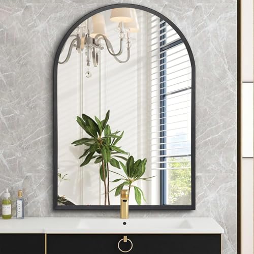 HLFMVWE Schwarzer gewölbter Badezimmer Wandspiegel gebürstetes Metall Eitelkeit Wand montiert Spiegel für Wohnzimmer Schlafzimmer Eingang Zimmer Eitelkeit Home Decor 50 x 70CM von HLFMVWE