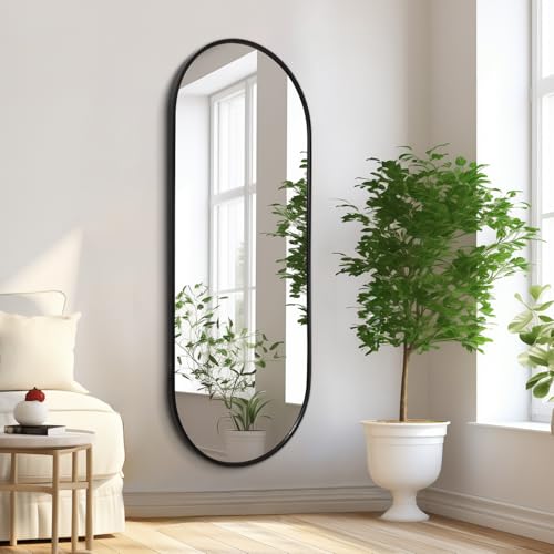 HLFMVWE Schwarzer ovaler Badezimmer-Wandspiegel, Ganzkörperspiegel für die Wand, Metall-Aluminiumrahmen, Wandspiegel, 120 x 40 cm, Pillenform, länglicher Kosmetikspiegel für Schminktisch, Wohnzimmer, HLFMVWE Schwarzer ovaler Badezimmer-Wandspiegel, Ganzkörperspiegel für die Wand, Metall-Aluminiumrahmen, Wandspiegel, 120 x 40 cm, Pillenform, länglicher Kosmetikspiegel für Schminktisch, Wohnzimmer, von HLFMVWE