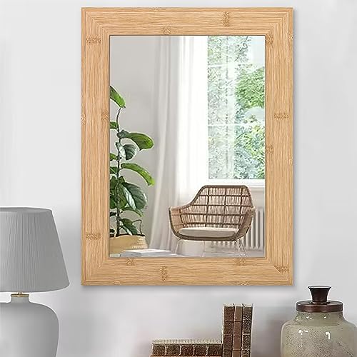 HLFMVWE Spiegel für Wand Rustikale Holz Gerahmt Vintage Rechteck Spiegel Große 50 x 40 cm Dekor Haus Bauernhof Schlafzimmer Bad Eitelkeit hängend Entrée Wohnzimmer Spiegel Hellbraun von HLFMVWE