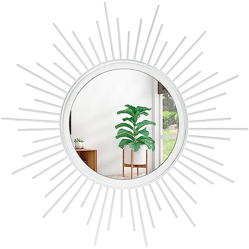 HLFMVWE Sunburst Spoked White Large Wall Mirror Boho Home Circle Art Mirror Modern Metal Mirror for Wall Decorative Bathroom Bedroom Vanity Flur Balcony Living Room Entryway 50.8 cm von HLFMVWE