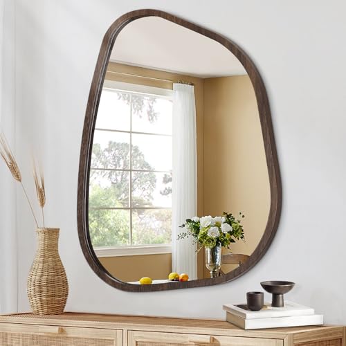 HLFMVWE Unregelmäßiger Hölzerner Gerahmter Wandspiegel Moderner Ovaler Asymmetrischer Dekor Badezimmer Eitelkeit Schlafzimmer Wohnzimmer Flur Großer Brown 50 x 40 cm HLFMVWE Unregelmäßiger Hölzerner Gerahmter Wandspiegel Moderner Ovaler Asymmetrischer Dekor Badezimmer Eitelkeit Schlafzimmer Wohnzimmer Flur Großer Brown 50 x 40 cm von HLFMVWE