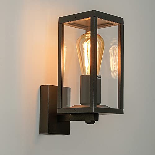 HLFVLITE Außenwandleuchte Hoflampe aus Aluminium und Glas, Wandlampe Außenleuchte in modernem, kubischem Design Hof & Garten– E27 Fassung für Halogen & LED, Max. 60W von HLFVLITE