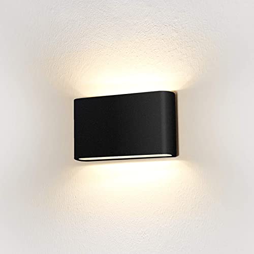 HLFVLITE LED-Wandleuchte Innen Außen 6W dekorative Wandlampe Wasserdichte IP54 Up Down Wandbeleuchtung, 3000K Warmweiß, Schwarz von HLFVLITE