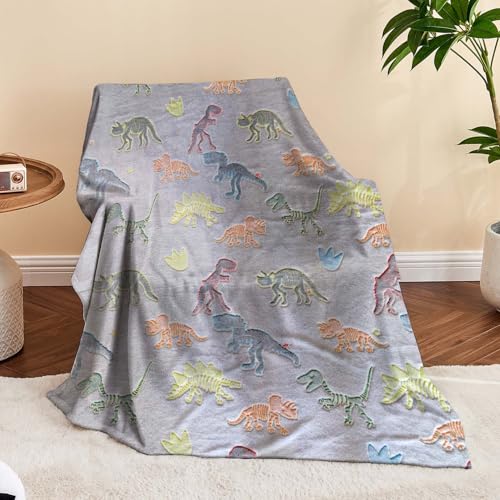 HLGBED Dinosaurier-Decke für Jungen, leuchtet im Dunkeln, grauer Dinosaurier-Geschenk für Mädchen, Jungen, Teenager, 50 x 60 cm HLGBED Dinosaurier-Decke für Jungen, leuchtet im Dunkeln, grauer Dinosaurier-Geschenk für Mädchen, Jungen, Teenager, 50 x 60 cm von HLGBED