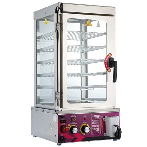 1500-W-Dampfbrötchen-Wärmer, elektrischer Warmhalteapparat für Speisen, 6-stufiger gewerblicher Dampfbrötchen-Wärmer mit Digitalanzeige, Temperaturregelung von 30–110 °C für Buffet-Restaurants von HLGKBY