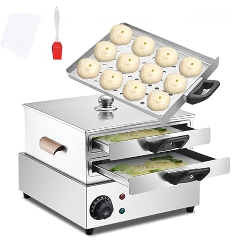 Kommerzieller Reisnudelrollenhersteller, 2000 W, 2-lagiger Reisnudelrollen-Dampfgarer mit 3 austauschbaren Dampfschalen, Timer, Edelstahl-Vermicelli-Reisrollen-Dampfgarer von HLGKBY