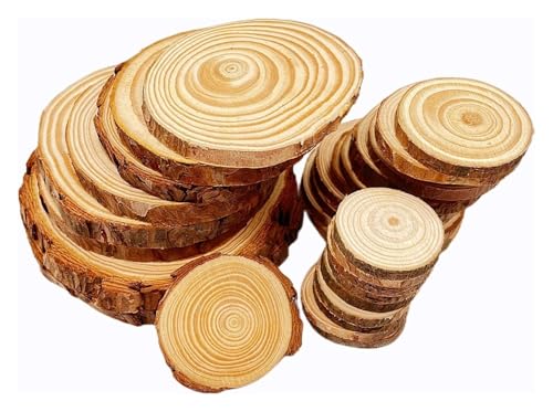 10 Stück 3–10 cm große unbehandelte Holzkreise, rund, rustikales Holz mit Rinde, massive Holzscheiben, Bastelset aus Holz for Kunst, Heimwerker, Heimdekoration(78cm/2.763.15in) von HLHLH