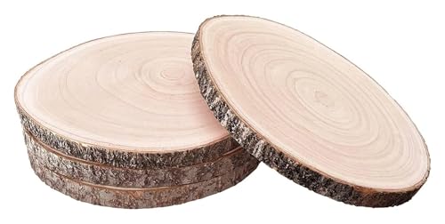4er-Pack 10-12 Zoll große Holzscheiben for Tafelaufsätze, runde Holz-Tafelaufsätze for Tische, rustikale Tisch-Tafelaufsätze aus Holz for Basteln von HLHLH
