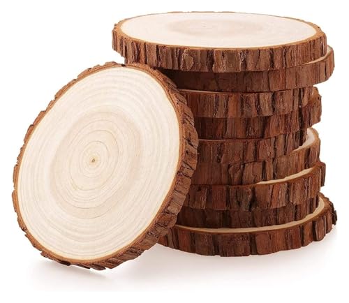 6-7 Zoll Holzscheiben for Tafelaufsätze, 10er-Pack, natürliche unbehandelte Holzscheiben-Ornamente, Holzscheiben mit Rinde von HLHLH