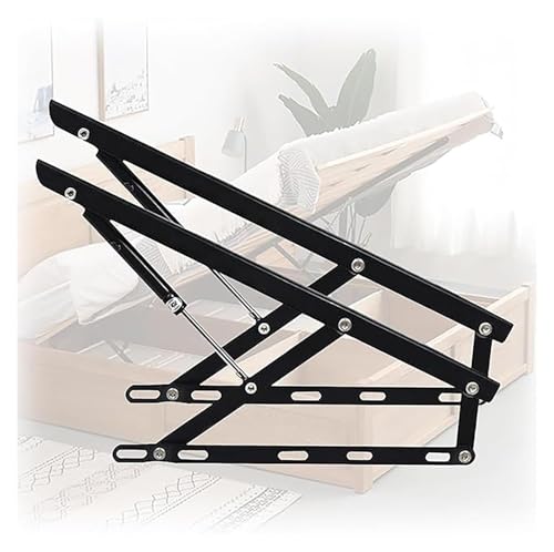 HLHLH 2-teiliger Hubmechanismus for Bett, Gasdruckfedern, Robustes, sanft schließendes Deckelstützscharnier, hydraulische Stützstange for Bettrahmen, Boxbetten(Black,150cm/4.9ft) von HLHLH