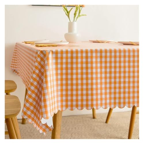 wasserdichte Tischdecke PVC Quadratische Rechteckige wasserdichte Tischplattenabdeckung Ölbeständige abwischbare Tischdecken(Orange Grid,140x220cm) von HLHLH