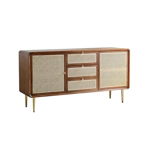 HLHLOP777 Lagerschrank Massivholz Esszimmer Sideboard Home Schlafzimmer TV Schrank Schublade Rattan Lagerschrank Sideboard Buffetschrank von HLHLOP777