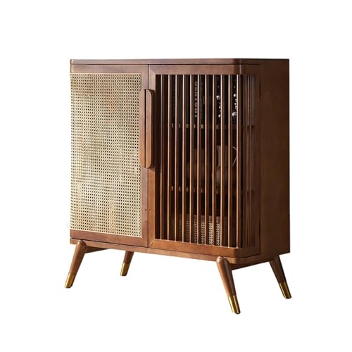 HLHLOP777 Lagerschrank Massivholz Rattan Sideboard Wohnzimmer Lagerschrank Eingangsbereich Gegen die Wand Dreistufiger Vorratsschrank Sideboard Buffetschrank von HLHLOP777
