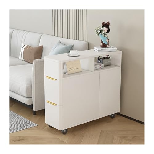 HLHLOP777 Lagerschrank Ultraschmaler Beistelltisch Sofa Sideboard Seitenschränke Abnehmbarer Couchtisch Ecktisch Schmaler Schrank Sandwichschrank(Weiß,Mittel) von HLHLOP777