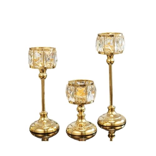 Kerzenleuchter 3 Pcs Einfache Eisen Glas Leuchter Moderne Tisch Dekoration Ornamente Kerzenhalter Geschenk Kerzenhalter(Gold) von HLHLOP777