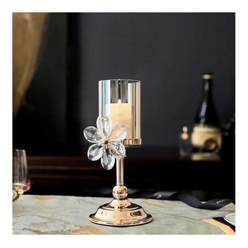 Kerzenleuchter Licht Luxus Kristall Blütenblatt Glas Leuchter Retro Tisch Dekoration Ornamente Kerzenhalter Kerzenhalter(Transparent,Klein) von HLHLOP777