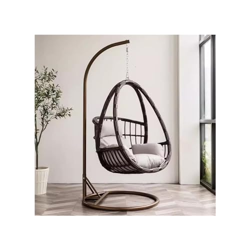 Rattanstuhl Hängender Korb Rattan Stuhl Hängematte Innen Haushalt Schaukelstuhl Balkon Hängender Korb Stuhl Freizeit Outdoor Hof Schaukelkorb Schaukel Hängesessel Moderner Akzentstuhl für das Wohnzimm von HLHLOP777