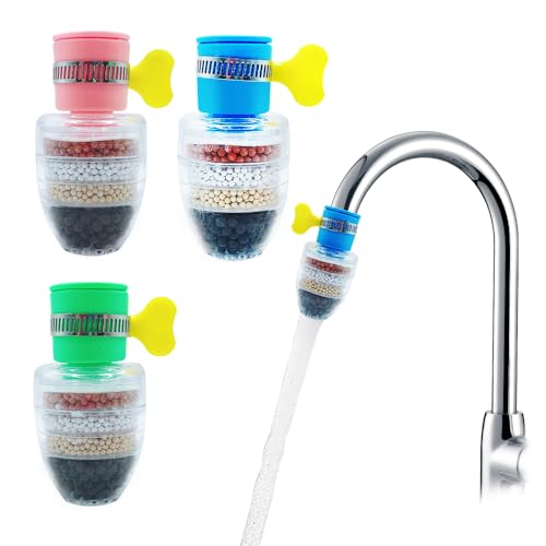 HLIWS Mehrschichtiger Feinfilter Wasserhahnfilter- 4 Stück Aktivkohle Spritzfest runder Wasserhahn Filter,für Küche Home Badezimmer(2 blau,1 grün,1 rosa) von HLIWS