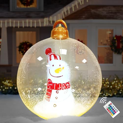 60cm Aufblasbare Weihnachtskugeln PVC Weihnachtskugel mit LED Licht und Fernbedienung 4 Modi Beleuchtete Weihnachtskugeln LED Weihnachtsdekorationen für Hochzeit Außendekoration (Schneemann) von HLJS